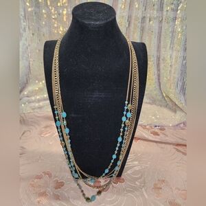 Premier Designs Belize Multistrand Blue Glass AB Bead  Long Necklace NEW In Box